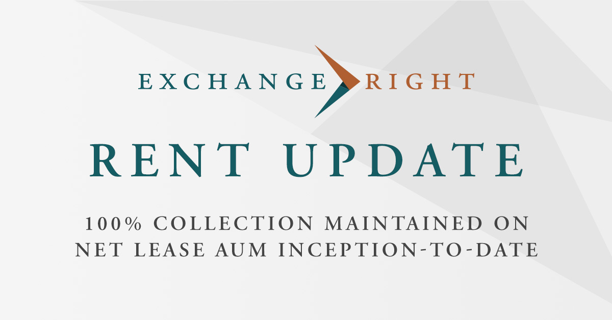 ExchangeRight Announces Collection of 100% of Rent Due Across Entire Net Lease AUM Inception-to-Date